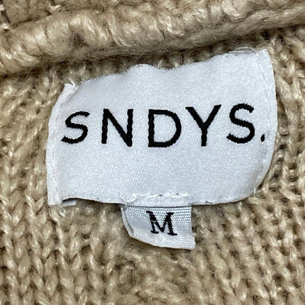 SNDYS Women's Beige Cable Knit Long Sleeve 1/4 Zip Collared Sweater Top Size M