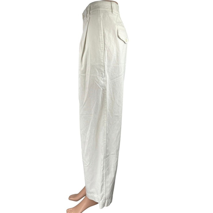 Saturday Club White High Waist Pleated Straight Wide Leg Trousers Pants Size S