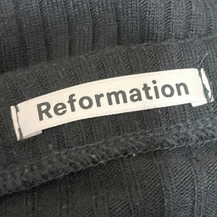 Reformation Virgil Black Ribbed Knit V Neck Long Sleeve Button Up Crop Top Sz M