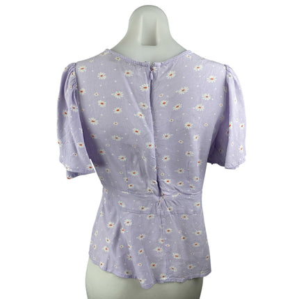 Ann Taylor LOFT Purple Lilac Floral Daisy Short Sleeve Peplum Blouse Top Size 6