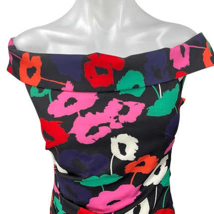 milly ally off the shoulder dress NEW Milly Ally Poppy Multicolor Floral Off The Shoulder Ruched Sheath Dress  Sz 2