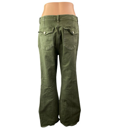Made and Loved LOFT Green Button Fly Flared Bootcut Bell Bottom Denim Jeans Sz 8