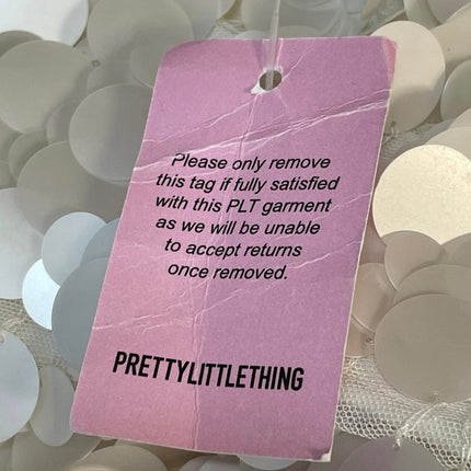 NEW PrettyLittleThing Cream Sequin Scoop Neck Open Back Mini Bodycon Dress 6