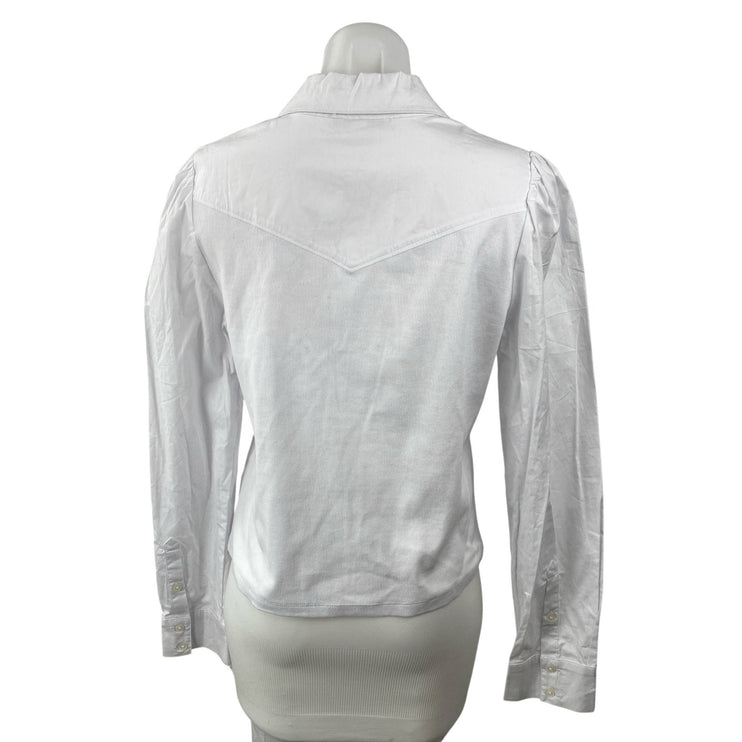 Single Thread Women's White Collared Long Sleeve Button Down Shirt Blouse Top L