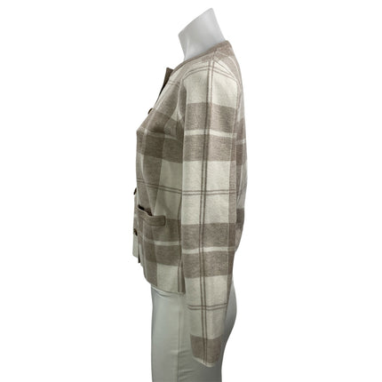 Cynthia Rowley Beige Plaid Check Long Sleeve Knit Button Up Cardigan Sweater S
