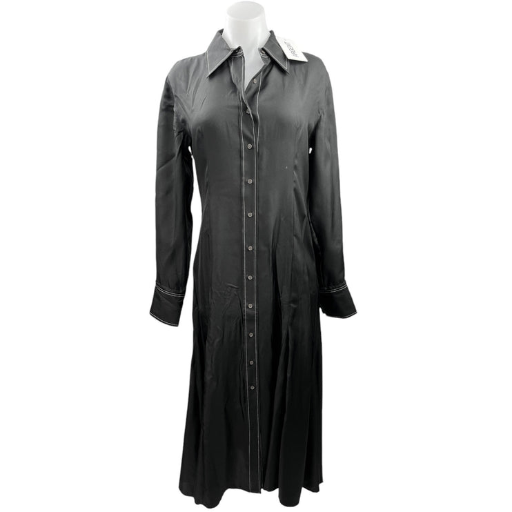 NEW Argent 100% Silk Black Long Sleeve Button Down Maxi Shirt Dress Size S