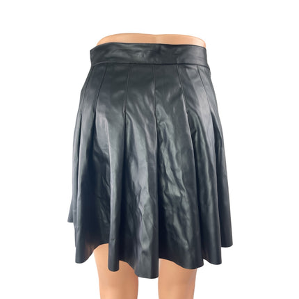 Kendall & Kylie Black Faux Leather Pleated Mini Skater Flared A-Line Skirt Sz S