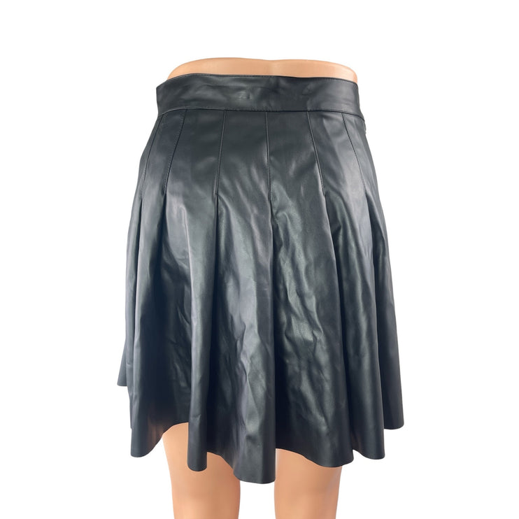 Kendall & Kylie Black Faux Leather Pleated Mini Skater Flared A-Line Skirt Sz S