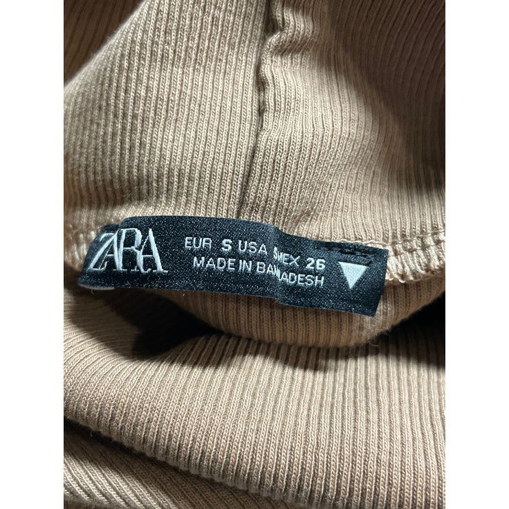 Zara Women's Brown Ribbed Turtle Neck Short Sleeve Slim Sweater T-shirt Top Sz S