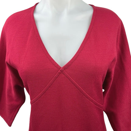 St. John Red Wool Blend V Neck 3/4 Sleeve Pullover Cozy Shift Mini Dress Size 8