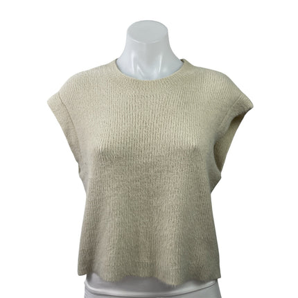 Zara Women's Beige Cream Eyelash Knit Cap Sleeve Crew Neck Sweater Top Size M