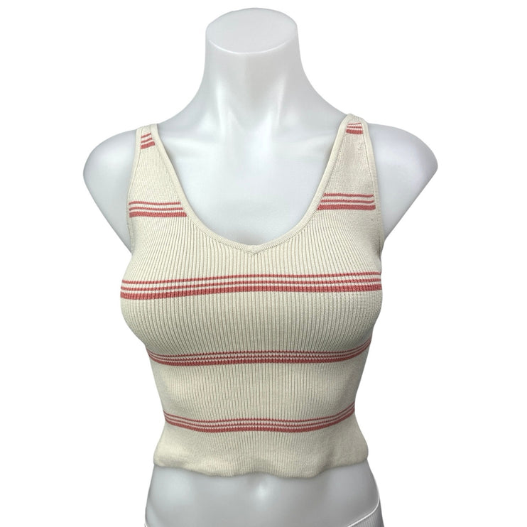 Aritzia Babaton Cream White Striped Sculpt Knit Double V-neck Crop Tank Top XS