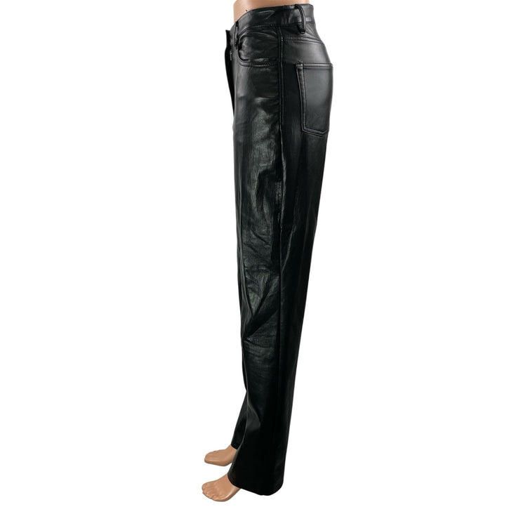 Aritzia Wilfred Women's Black Faux Leather Vegan Straight Trousers Pants Size 4