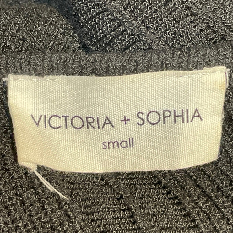 Victoria + Sophia Black Ribbed Knit Semi Sheer V Neck Button Up Crop Top Size S