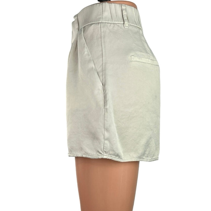 Zara White Gray High Waisted Belt Loop Pleated Front Pockets Mini Shorts Size M