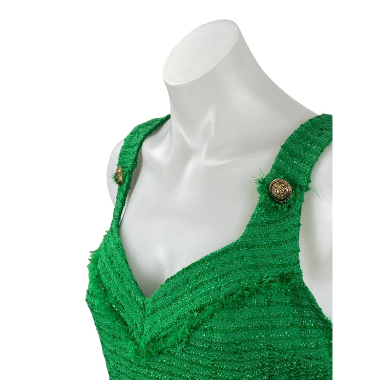 Zara Women's Green Tweed Gold Button Sleeveless V Neck Tank Crop Top Size S