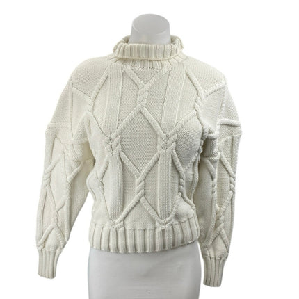 J.Crew Collection Womens Cream Cable Knit Turtleneck Pullover Sweater Top Size S