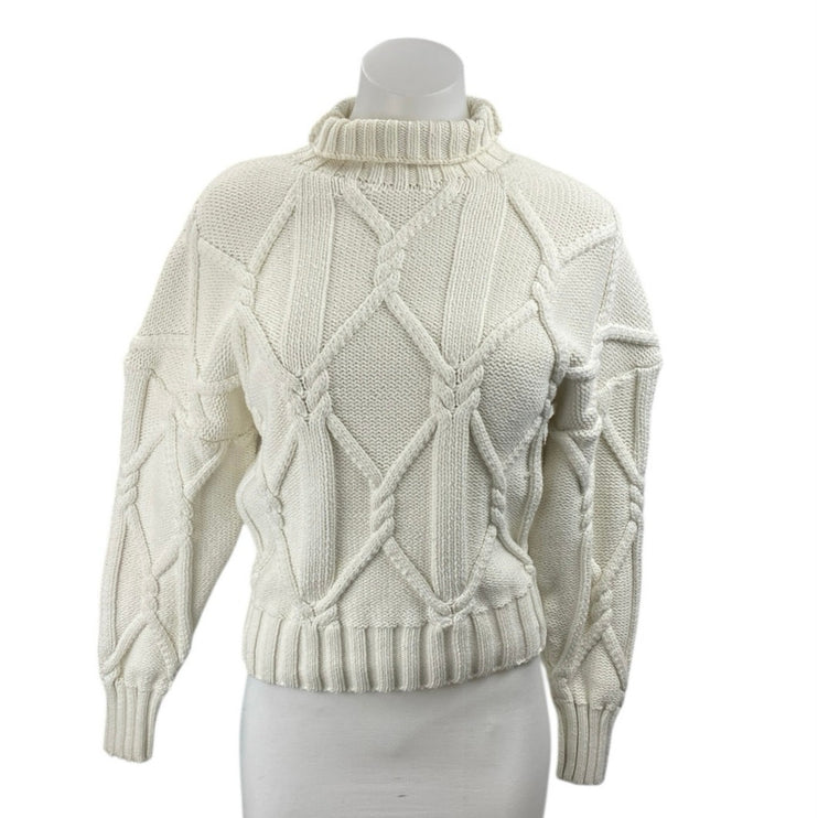 J.Crew Collection Womens Cream Cable Knit Turtleneck Pullover Sweater Top Size S