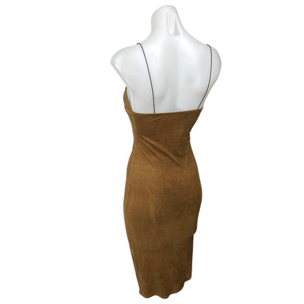 The Vintage Shop Brown Faux Suede Vegan Sleeveless Cami Mini Bodycon Dress Sz S