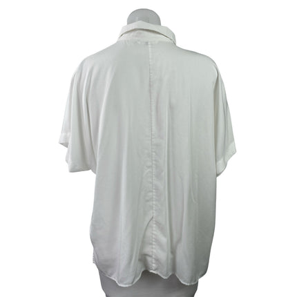 Uniqlo Women White Short Sleeve Minimalist Collared Button Down Shirt Top Size M