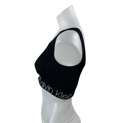 Calvin Klein Women's Black Scoop Neck Ribbed Yoga Athletic Sports Bra Crop Top M