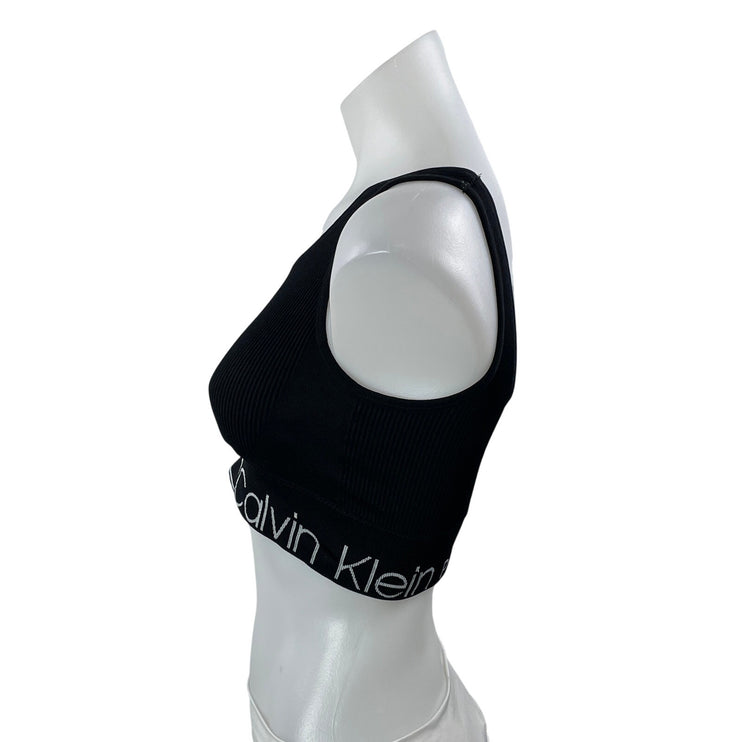 Calvin Klein Women's Black Scoop Neck Ribbed Yoga Athletic Sports Bra Crop Top M