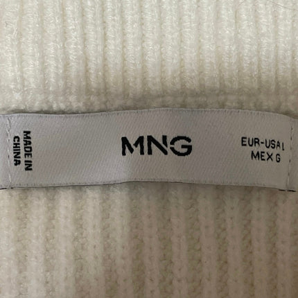 MNG Mango Womens White Ribbed Knit 1/4 Zip Collar Long Sleeve Sweater Top Size L