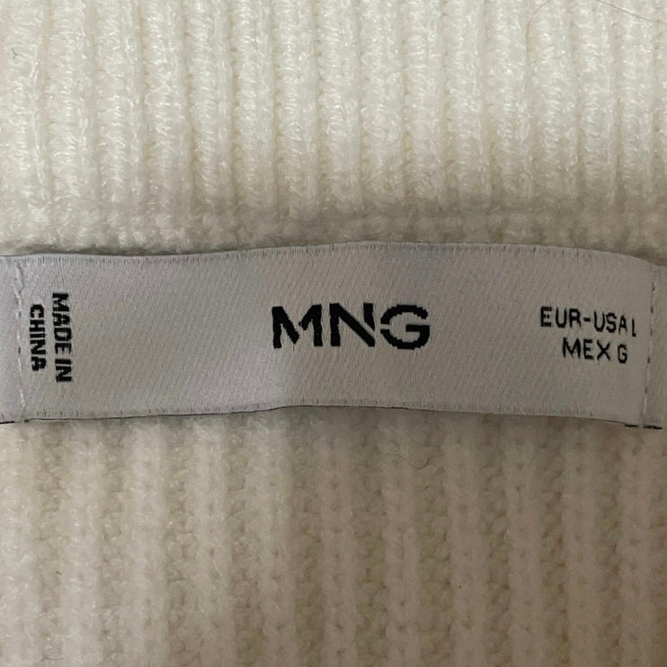 MNG Mango Womens White Ribbed Knit 1/4 Zip Collar Long Sleeve Sweater Top Size L
