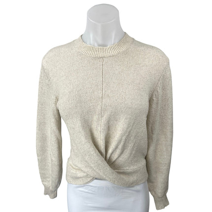 Joie Cream Linen Crew Neck Twist Front Long Sleeve Pullover Sweater Top Size XXS