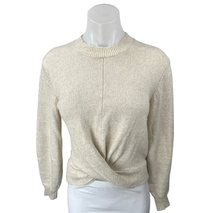 Joie Cream Linen Crew Neck Twist Front Long Sleeve Pullover Sweater Top Size XXS