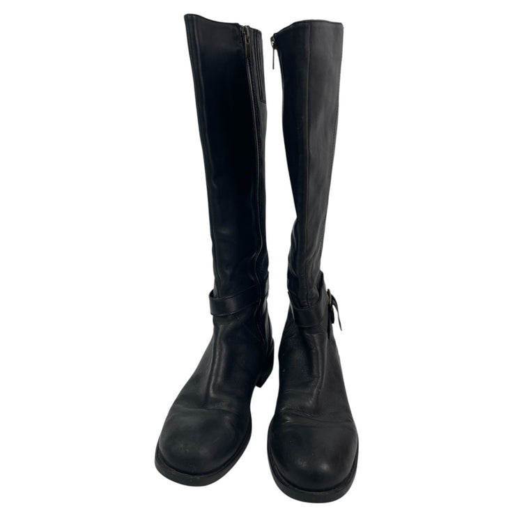 Cole Haan Women's Black Leather Belted Round Toe Knee High Riding Boots Size 6B