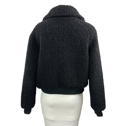 BLANKNYC Women's Black Long Sleeves Sherpa Fleece Cropped Bomber Coat Jacket S