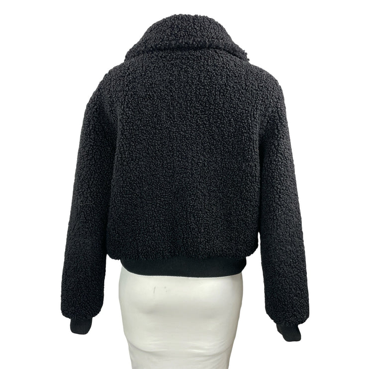 BLANKNYC Women's Black Long Sleeves Sherpa Fleece Cropped Bomber Coat Jacket S