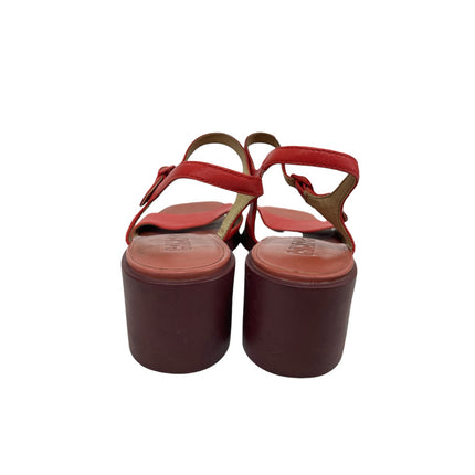 Camper Meda Womens Red Leather Square Toe Block Heel Ankle Strap Sandals 36 US 6