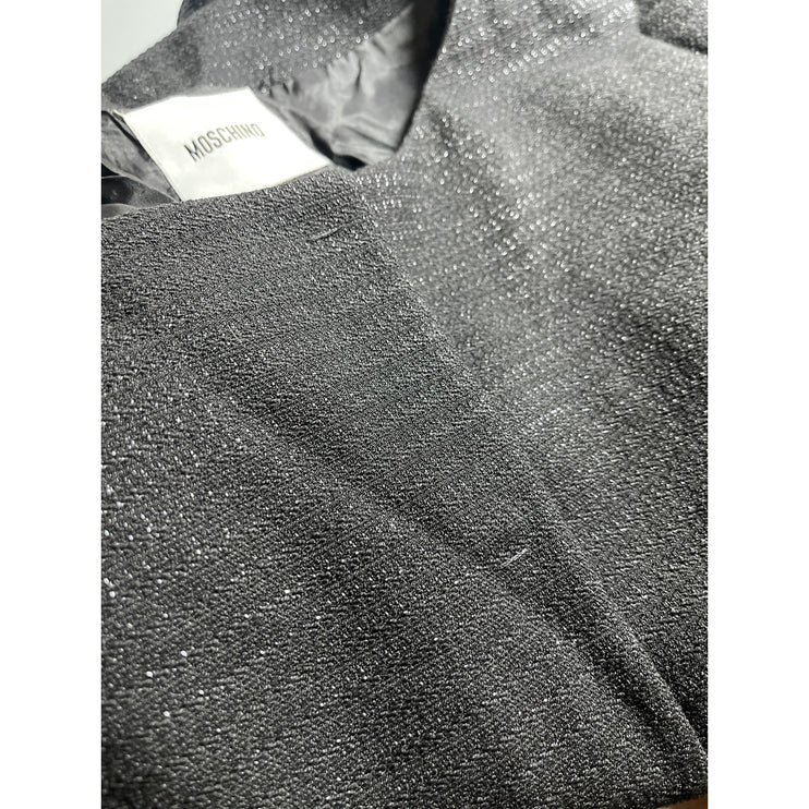 Moschino Wool Women's Black Tweed Balloon Sleeve Cropped Blazer Coat Jacket M/L