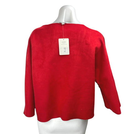 NEW $140 Adore Red Faux Vegan Suede Grommet Open Front Long Sleeve Coat Jacket M