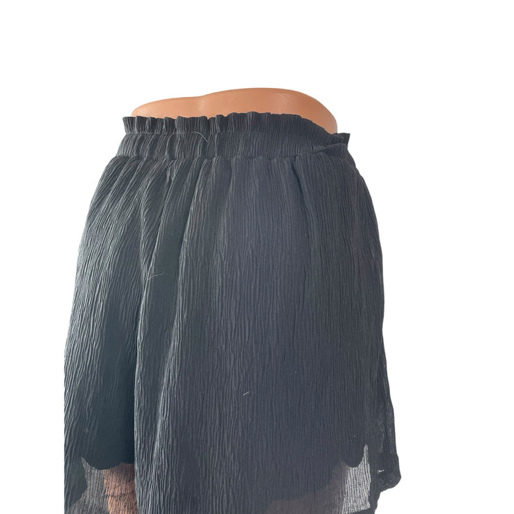 Lulus Women's Black Crinkle High Waisted Stretch Mesh Layered Mini Shorts Size L