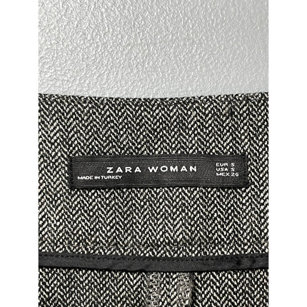 Zara Women's Gray Wool Chevron High Waisted Zip Wide Leg Trousers Dress Pants S