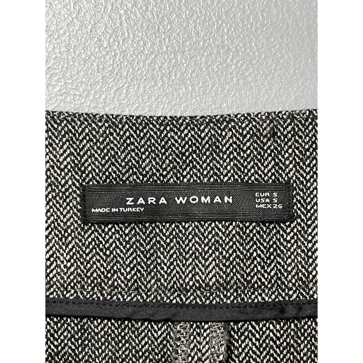 Zara Women's Gray Wool Chevron High Waisted Zip Wide Leg Trousers Dress Pants S