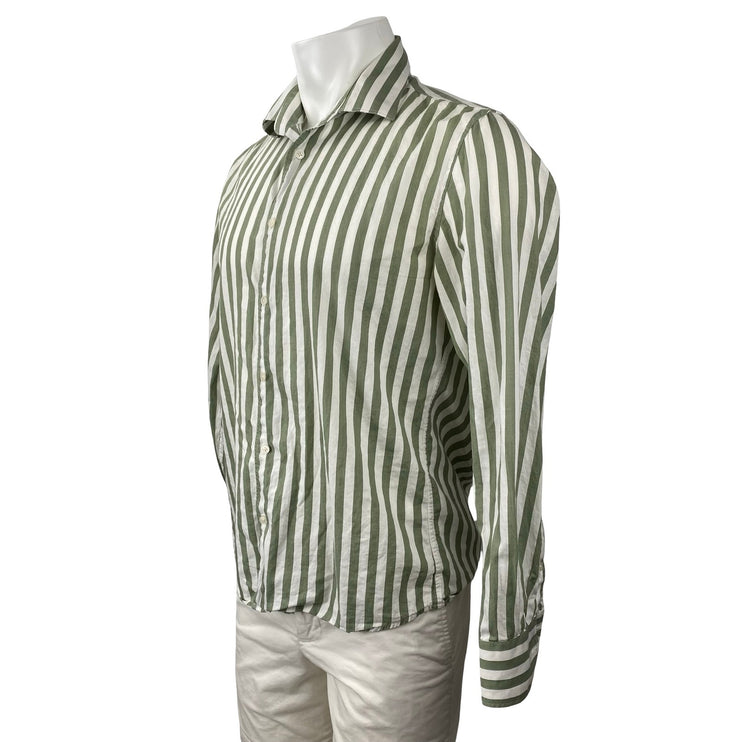 MNG Mango Men's Green Striped Slim Fit Long Sleeve Button Down Shirt Top Size M
