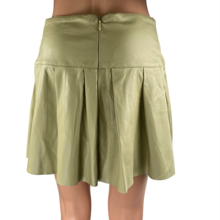 WeWoreWhat Cream Green Faux Vegan Leather Pleated Mini Tennis A-Line Skirt Sz M