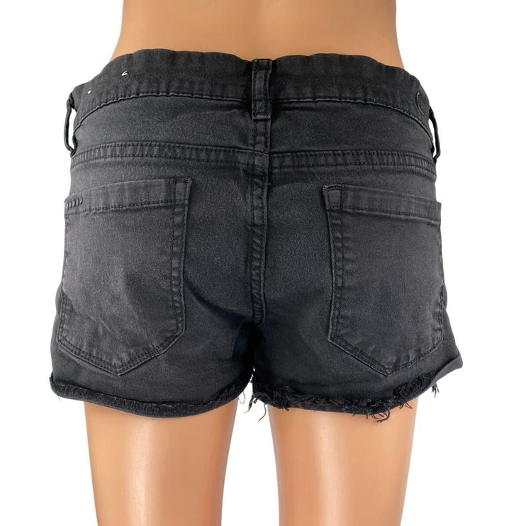 Blank NYC Black Low Rise Distressed Frayed Cut Off Denim Jean Shorts Size 27