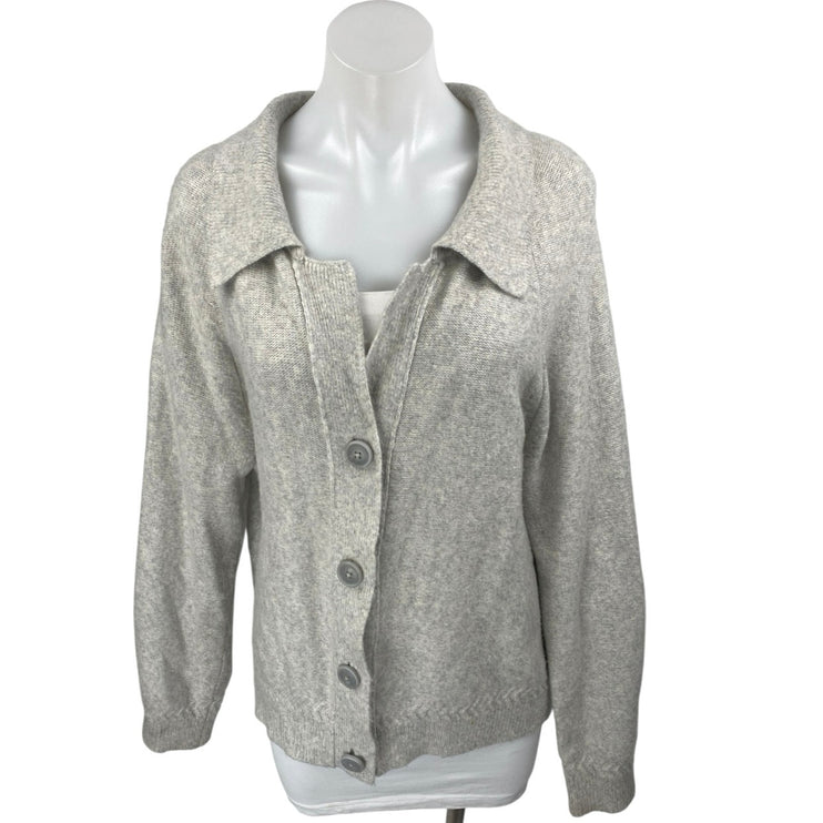 Tahari Women's Gray Long Sleeve Collared Button Up Cardigan Sweater Top Size XL
