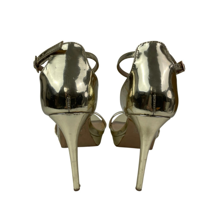 Aldo Madalene Gold Ankle Strap Open Toe Platform Heels Strappy Dress Sandals 7.5