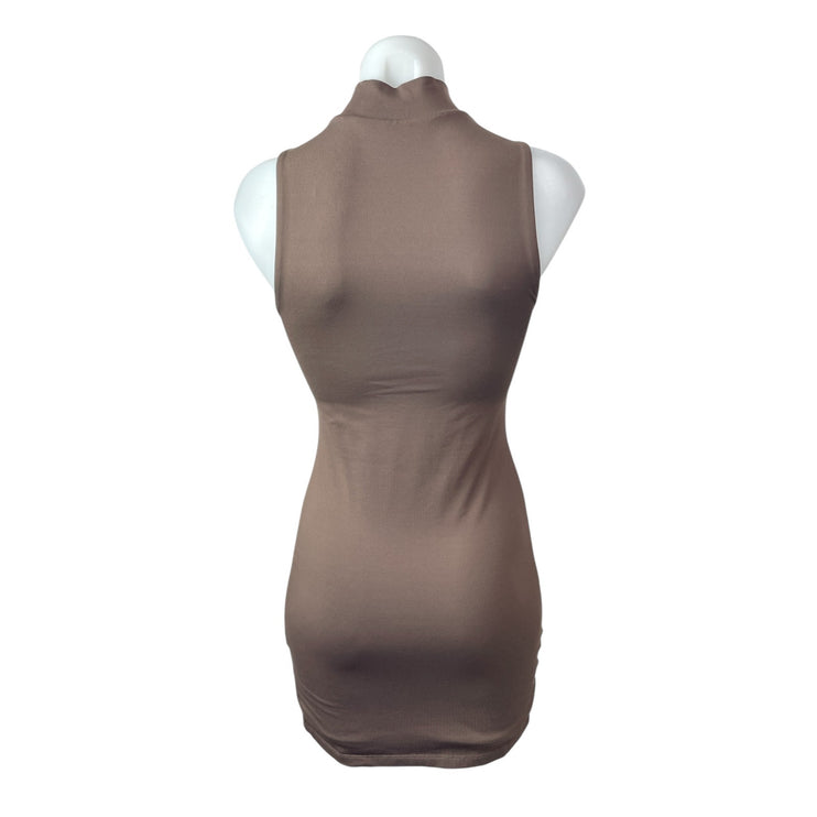 Aritzia Babaton Brown Sleeveless Mock Neck Sculpt Mini Bodycon Dress Size S