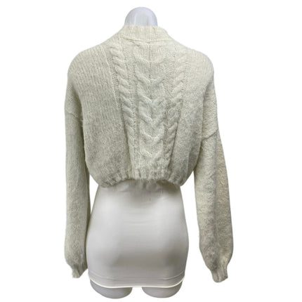 Free People Willow Cream Cable Knit Long Sleeve Crop Button Cardigan Sweater XS