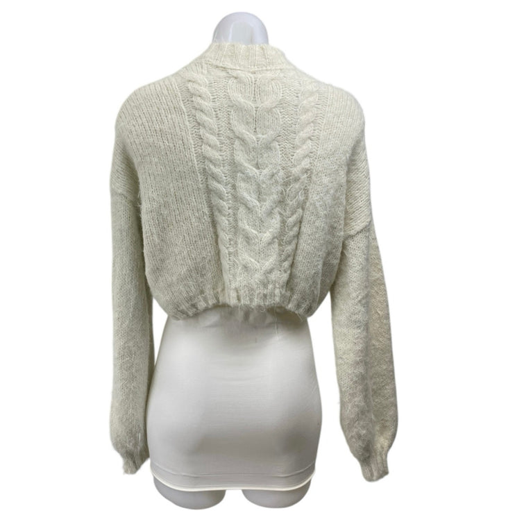 Free People Willow Cream Cable Knit Long Sleeve Crop Button Cardigan Sweater XS