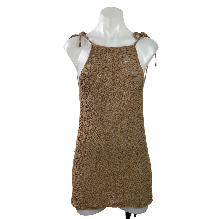 Akoia Swim Womens Brown Crochet Knit Sleeveless Backless Mini Coverup Dress Sz M