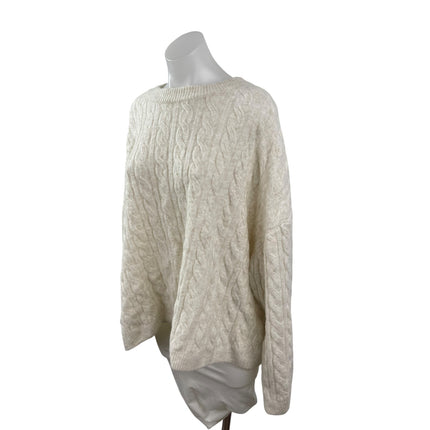 H&M Women's White Cable Knit Long Sleeve Crew Neck Loose Sweater Top Size XL