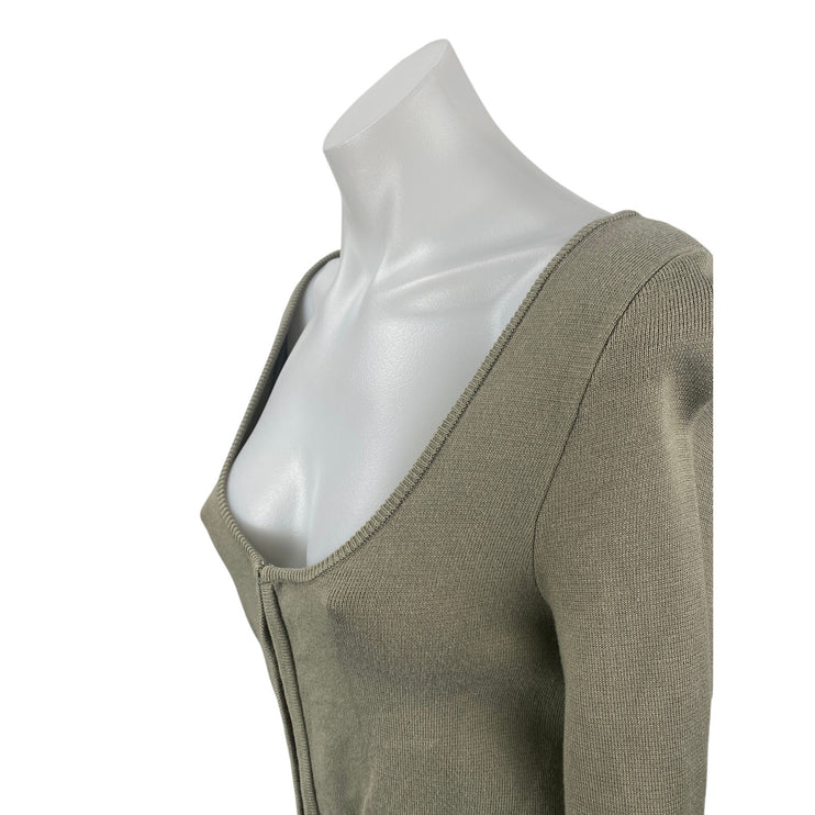 Abercrombie & Fitch Green Long Sleeve Rib Knit Scoop Full Zip Cardigan Sweater S